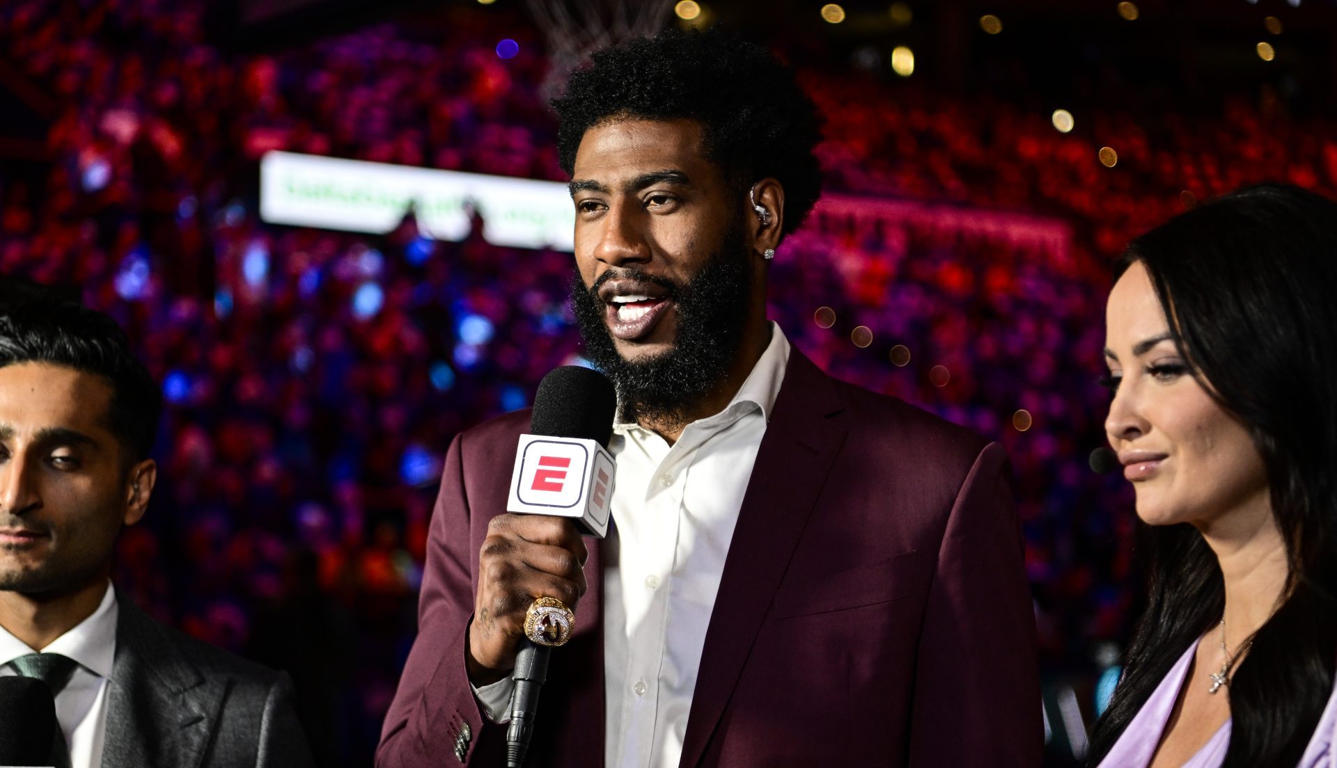 Oklahoma City, OK - June 22, 2025 - Paycom Center: Iman Shumpert courtside for Hoop Streams during game seven of the 2025 NBA Finals.