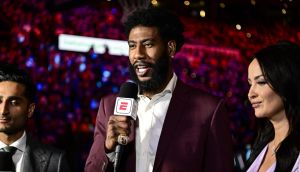 Oklahoma City, OK - June 22, 2025 - Paycom Center: Iman Shumpert courtside for Hoop Streams during game seven of the 2025 NBA Finals.