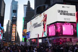 Dec 7, 2024; New York, New York, USA; A general view of Times Square during the MLS Cup Times Square Watch Party prior to the game between the LA Galaxy and the New York Red Bulls.