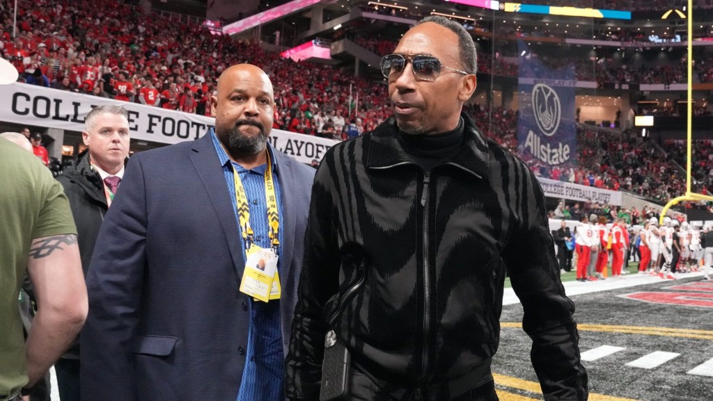 Jan 20, 2025; Atlanta, GA, USA; Sports personality Stephen A. Smith arrives before the CFP National Championship college football game between the Notre Dame Fighting Irish and the Ohio State Buckeyes at Mercedes-Benz Stadium.