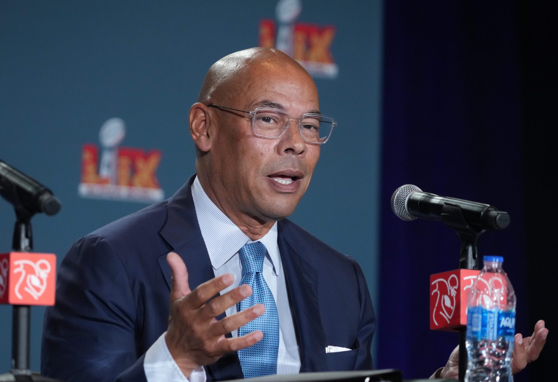 Feb 5, 2025; New Orleans, LA, USA; NFLPA executive director Lloyd Howell during the NFLPA press conference in advance of Super Bowl LIX at the New Orleans Convention Center.