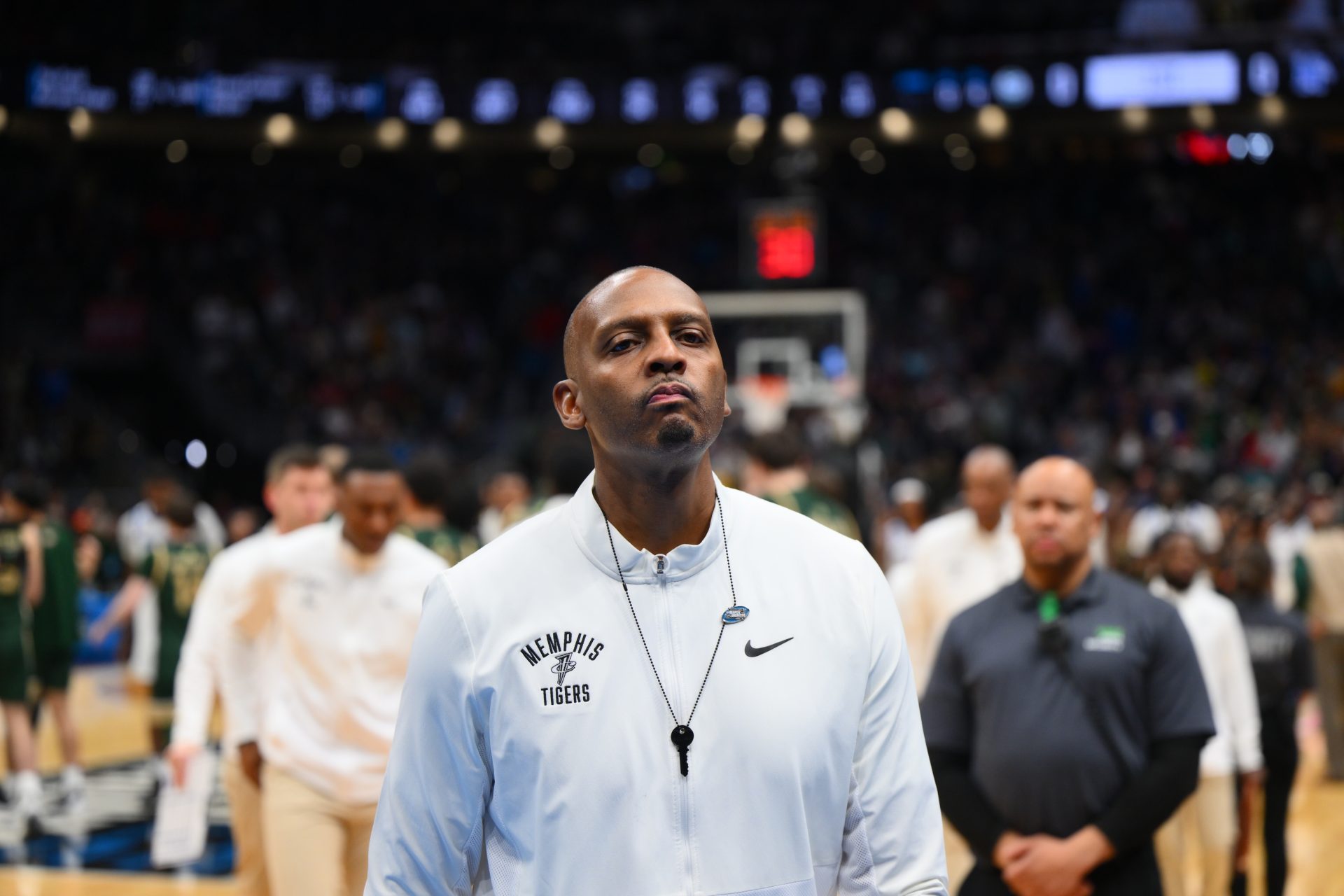 Mar 21, 2025; Seattle, WA, USA; Memphis Tigers head coach Penny Hardaway walks off the court after losing to Colorado State Rams at Climate Pledge Arena.