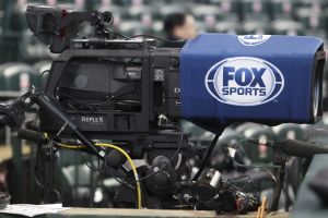 Mar 29, 2025; Houston, Texas, USA; View of a camera with a Fox Sports logo before the game between the Houston Astros and the New York Mets at Daikin Park.
