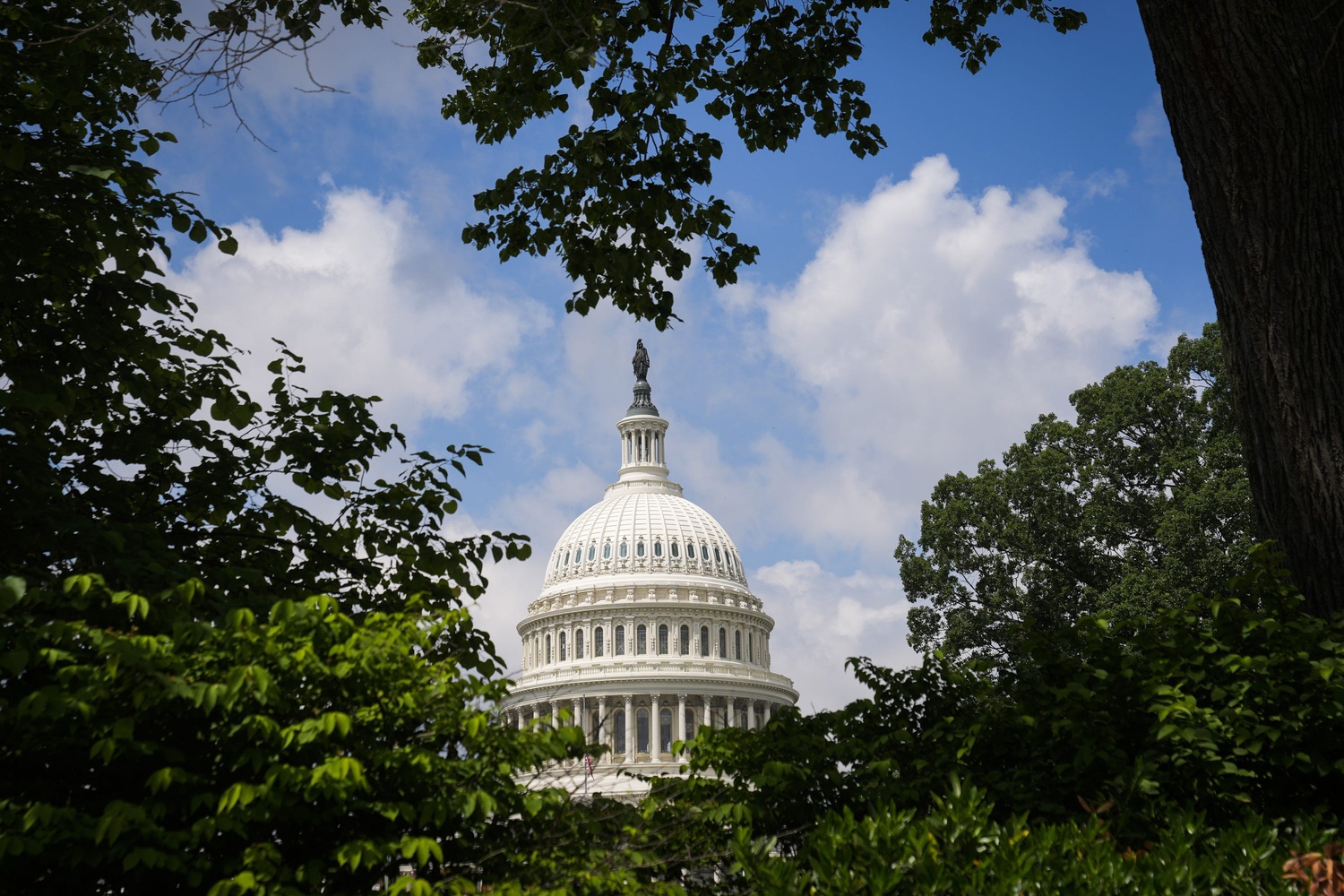 May 15, 2025; Washington, DC, USA; United States Capitol seen as People rally outside the Supreme Court before justices hears oral arguments in Trump v. CASA, Inc. At issue in the case is if the Supreme Court should stay the district courts' nationwide preliminary injunctions on the Trump administrationâ€™s executive order ending birthright citizenship.