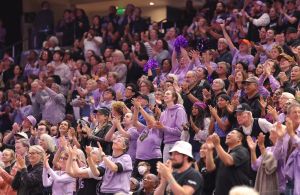 Jul 14, 2025; San Francisco, California, USA; Golden State Valkyries fans acknowledge local basketball alumni during a time out against the Phoenix Mercury during the second quarter at Chase Center.