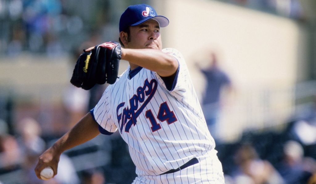 2000, Jupiter, FL, USA; FILE PHOTO; Montreal Expos pitcher Hideki Irabu in action on the mound against the New York Mets at Roger Dean Stadium during Spring Training