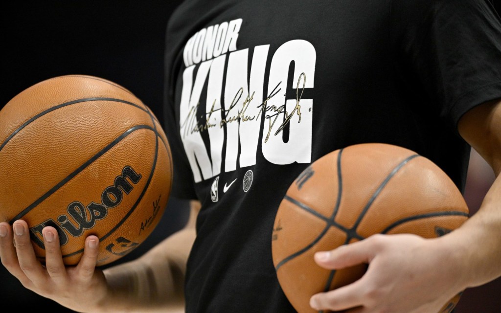 Jan 15, 2024; Dallas, Texas, USA; A view of an MLK shirt honoring Dr. Martin Luther King before the game between the Dallas Mavericks and the New Orleans Pelicans at the American Airlines Center.