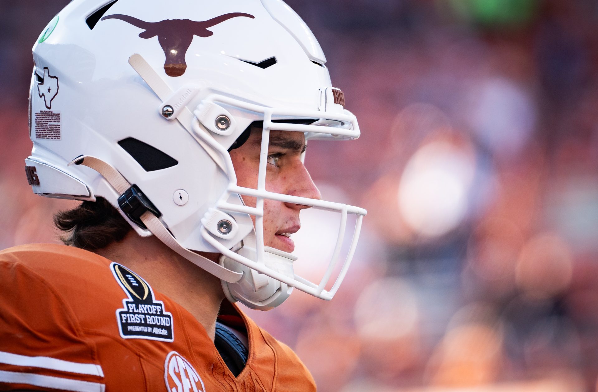 Dec 21, 2024; Austin, Texas, USA; Texas Longhorns quarterback Arch Manning (16) warms up as the Texas Longhorns prepare to play the Clemson Tigers in the first round of the College Football Playoffs at Darrell K Royal Texas Memorial Stadium.