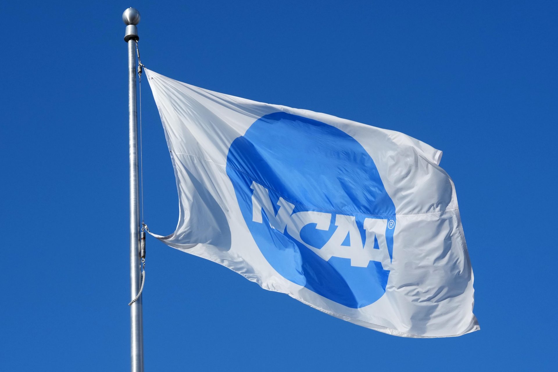 Jun 11, 2025; Eugene, OR, USA;A NCAA logo flag at the NCAA Track and Field Championships at Hayward Field.