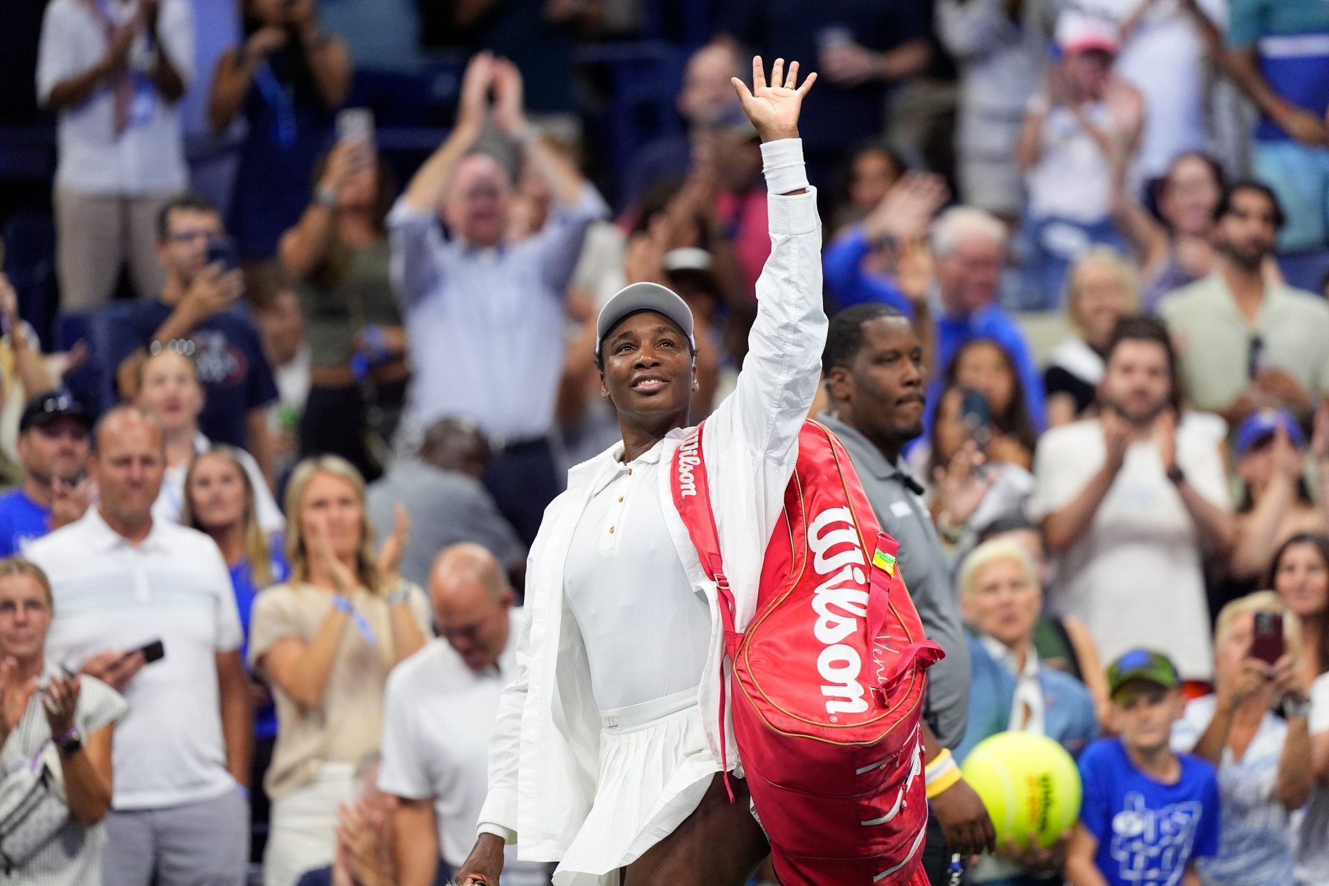 Aug 25, 2025; Flushing, NY, USA; Venus Williams (USA)after losing to Karolina Muchova (Czech)(not pictured) on day two of the 2025 U.S. Open tennis tournament at the USTA Billie Jean King National Tennis Center.