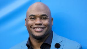 Aug 21, 2021; Charlotte, North Carolina, USA; Former Panthers wide receiver and now commentator Steve Smith Sr. before the game between the Carolina Panthers and Baltimore Ravens at Bank of America Stadium.