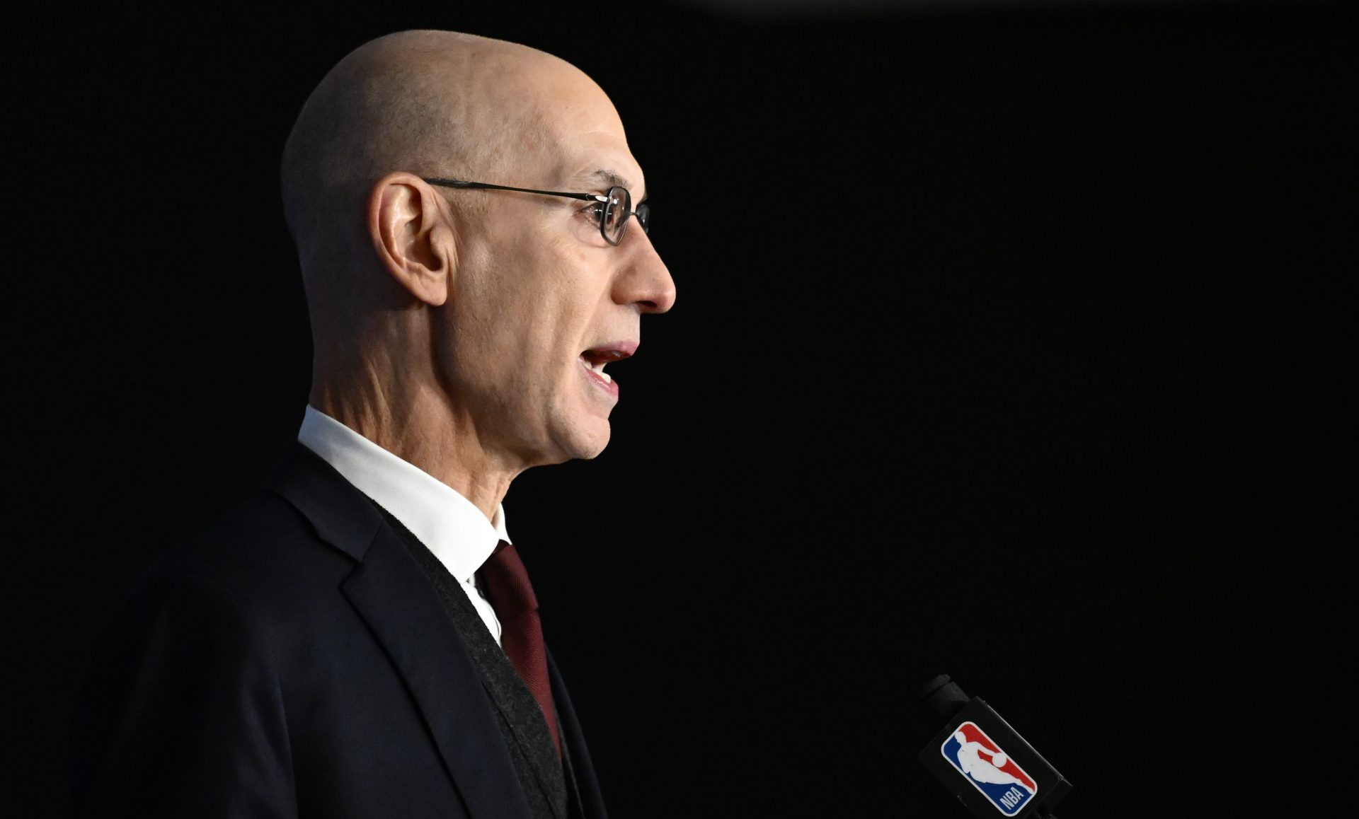 Jan 11, 2024; Paris, FRANCE; NBA commissioner Adam Silver speaks before a NBA Game between the Brooklyn Nets and the Cleveland Cavaliers at AccorHotels Arena.