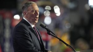 July 18, 2024; Milwaukee, WI, USA; Mike Pompeo, former Secretary of State, speaks during the final day of the Republican National Convention at the Fiserv Forum. The final day of the RNC featured a keynote address by Republican presidential nominee Donald Trump.