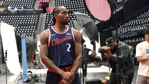 Sep 29, 2025; Inglewood, CA, USA; Los Angeles Clippers forward Kawhi Leonard (2) poses during media day at Intuit Dome.