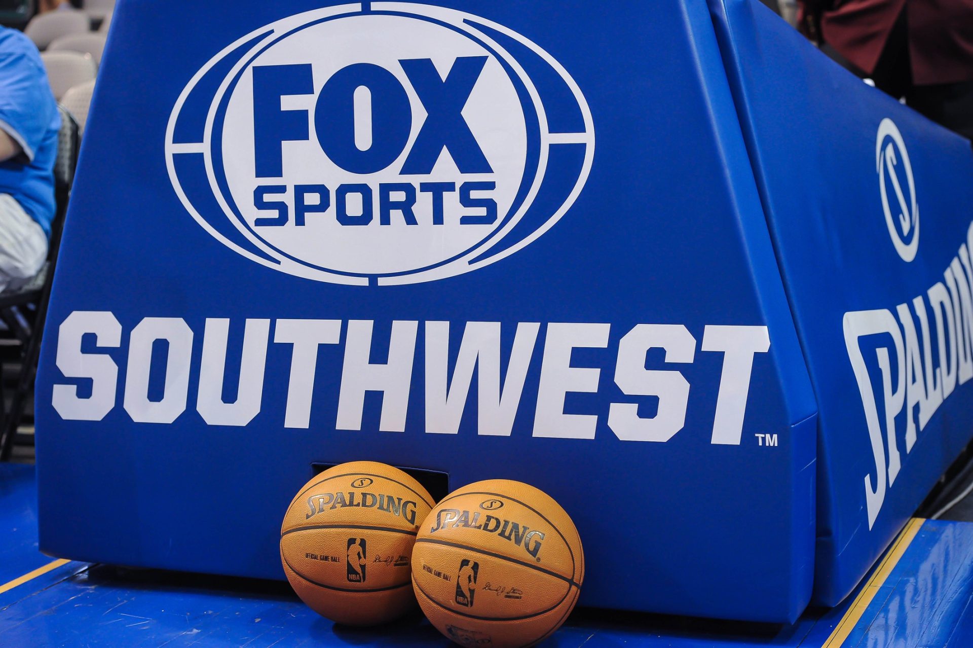 Oct 15, 2012; Dallas, TX, USA; A view of the Fox Sports Southwest logo during the game between the Dallas Mavericks and the Houston Rockets at the American Airlines Center. The Mavericks defeated the Rockets 123-104.