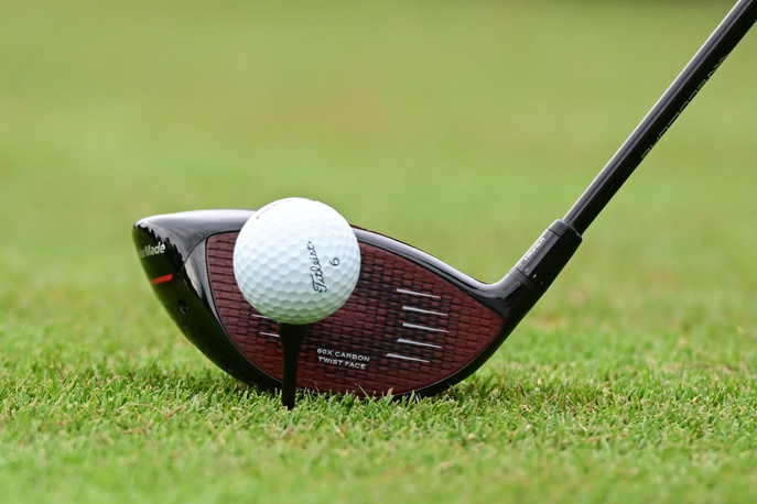 Aug 25, 2022; Atlanta, Georgia, USA; Close up view of the ball and club of Scott Scheffler during the first round of the TOUR Championship golf tournament.