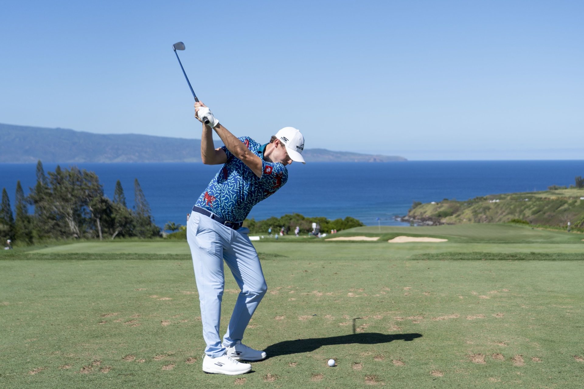 January 8, 2023; Maui, Hawaii, USA; Matt Fitzpatrick hits his tee shot on the 11th hole during the final round of the Sentry Tournament of Champions golf tournament at Kapalua Resort - The Plantation Course.