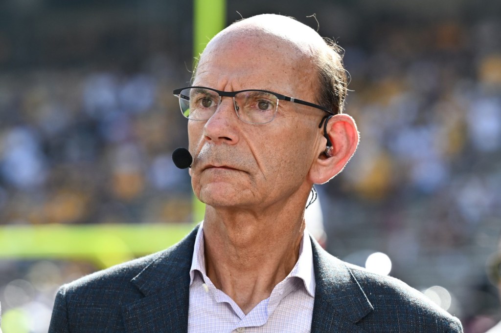 Oct 5, 2024; College Station, Texas, USA; SEC Nation analyst Paul Finebaum looks on prior to the game between the Texas A&M Aggies and the Missouri Tigers at Kyle Field.