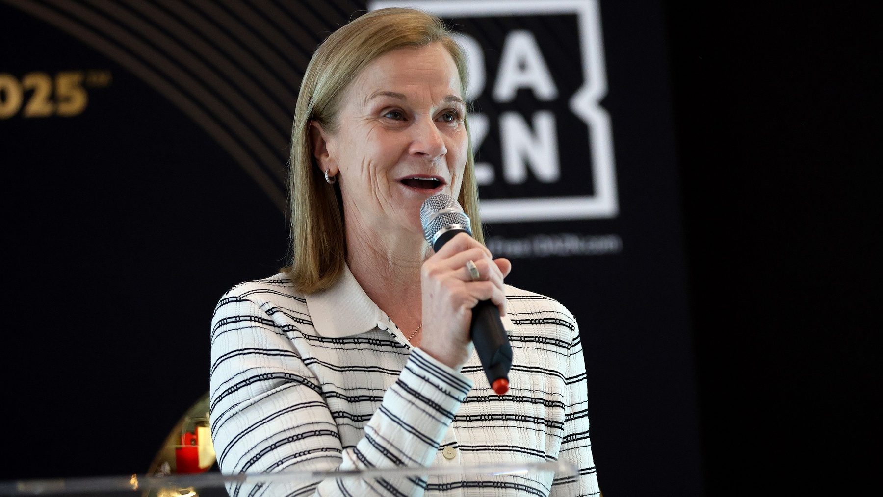 Apr 16, 2025; Washington, DC, USA; FIFA Chief Football Officer Jill Ellis speaks during a FIFA Club World Cup press conference at Audi Field.