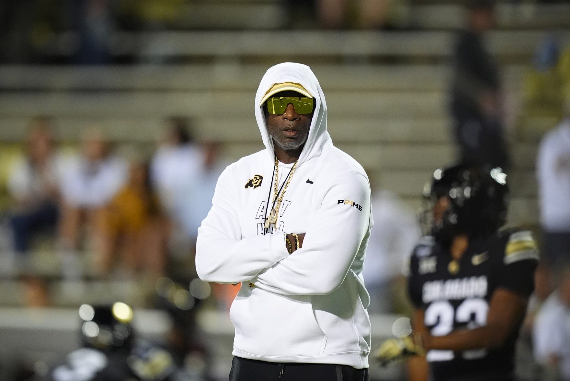 Sep 20, 2025; Boulder, Colorado, USA; Colorado Buffaloes head coach Deion Sanders before the game against the Wyoming Cowboys at Folsom Field.