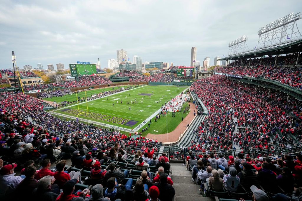 Ohio State Buckeyes and Northwestern Wildcats fans take in the second half of the NCAA football game at Wrigley Field in Chicago on Saturday, Nov. 16, 2024. Ohio State won 31-7.