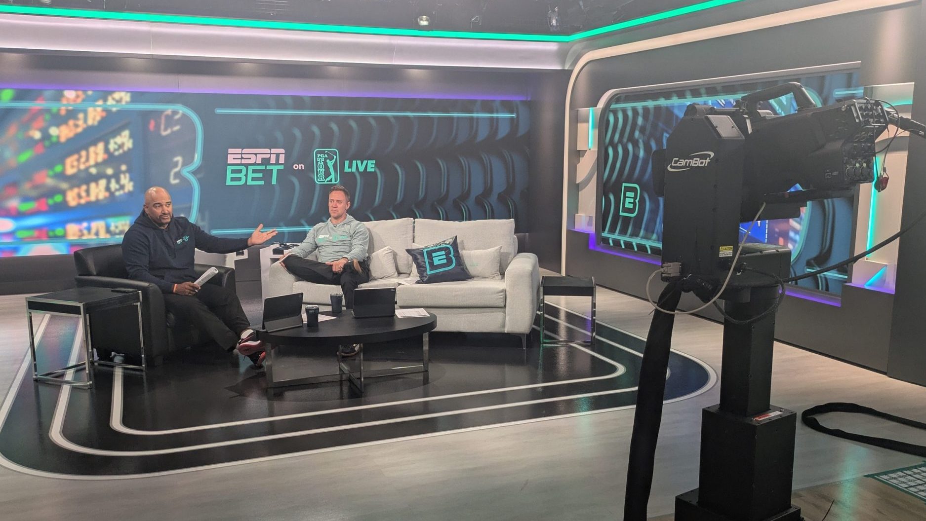 ESPN Bet broadcasts inside the PGA Tour Studios building in Ponte Vedra Beach, Florida, on March 14, 2025. [Clayton Freeman/Florida Times-Union]