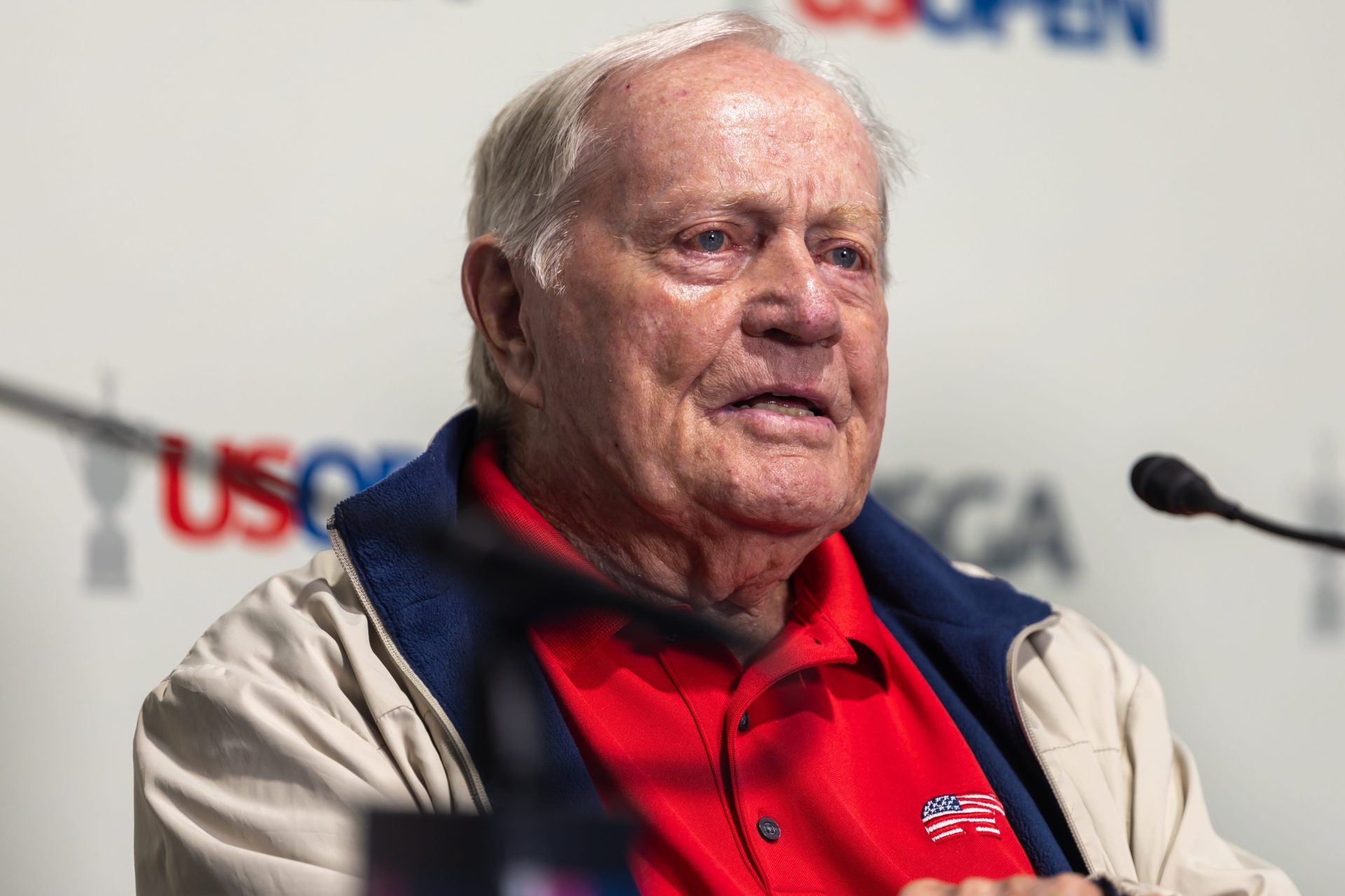 Four-Time U.S. Open champion Jack Nicklaus speaks to the media in a press conference during the third round of the 125th U.S. Open Championship at Oakmont Country Club Saturday, June 13, 2025, in Oakmont, Pa.
