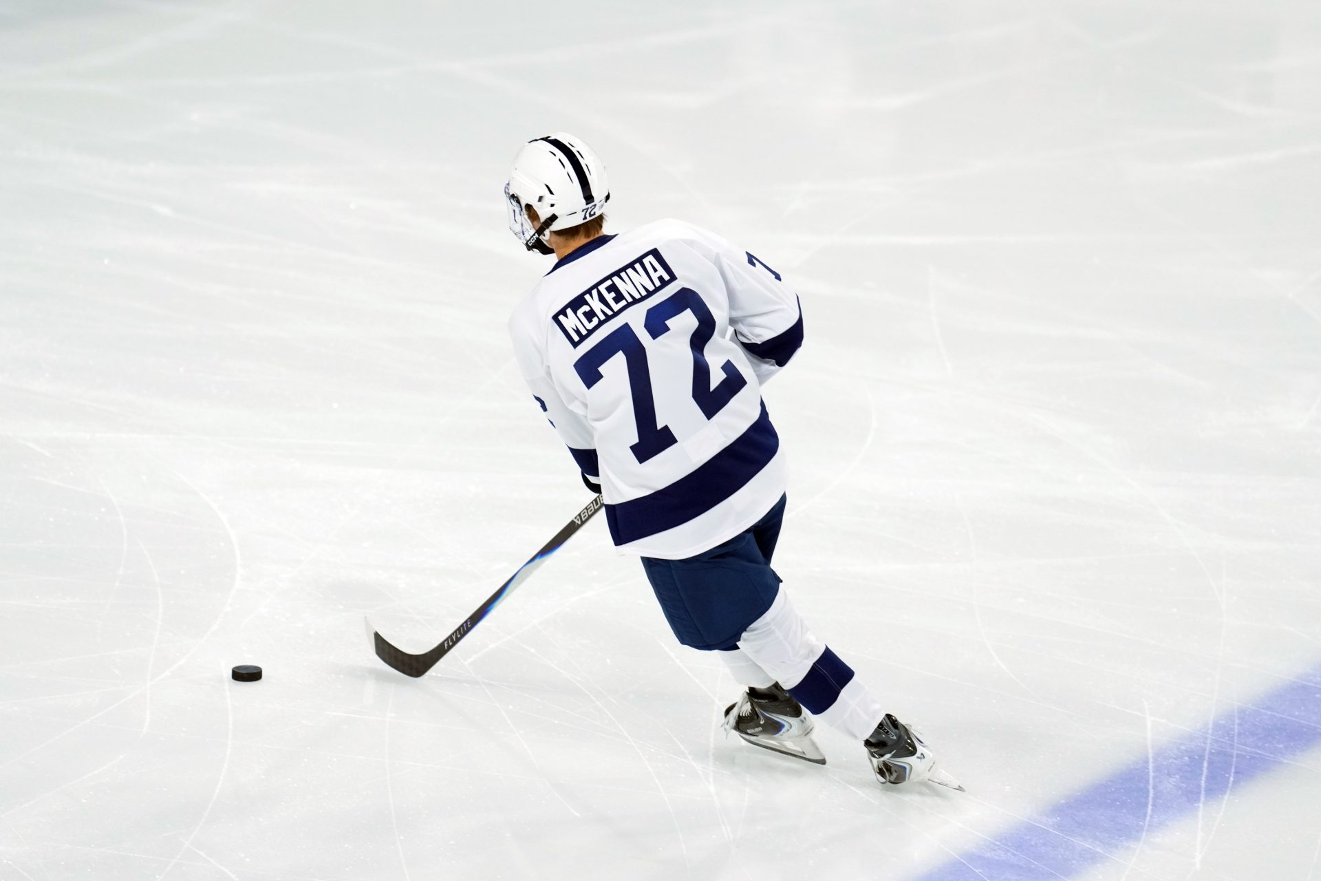 Oct 3, 2025; Tempe, AZ, USA; Penn State Nittany Lions forward Gavin McKenna (72) warms up before the game against the Arizona State Sun Devils at Mullett Arena