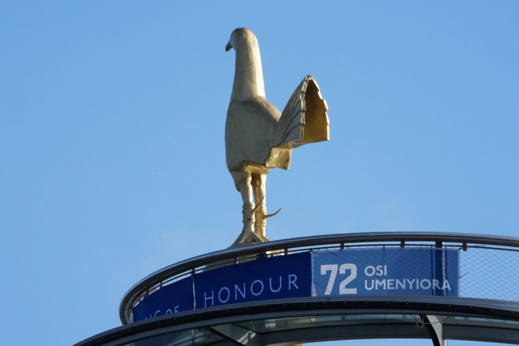 Oct 12, 2025; Tottenham, United Kingdom; The Golden Cockerel at Tottenham Hotspur Stadium during an NFL International Series game.