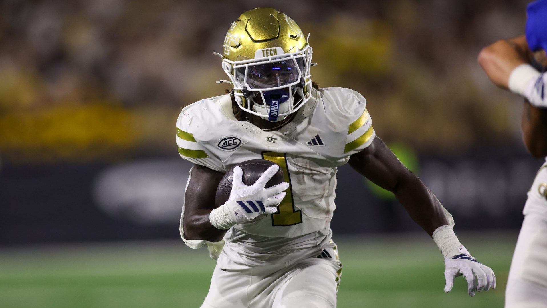 Nov 22, 2025; Atlanta, Georgia, USA; Georgia Tech Yellow Jackets running back Jamal Haynes (1) runs the ball against the Pittsburgh Panthers in the second quarter at Bobby Dodd Stadium at Hyundai Field
