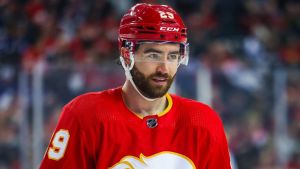 Jan 18, 2024; Calgary, Alberta, CAN; Calgary Flames center Dillon Dube (29) against the Toronto Maple Leafs during the first period at Scotiabank Saddledome.