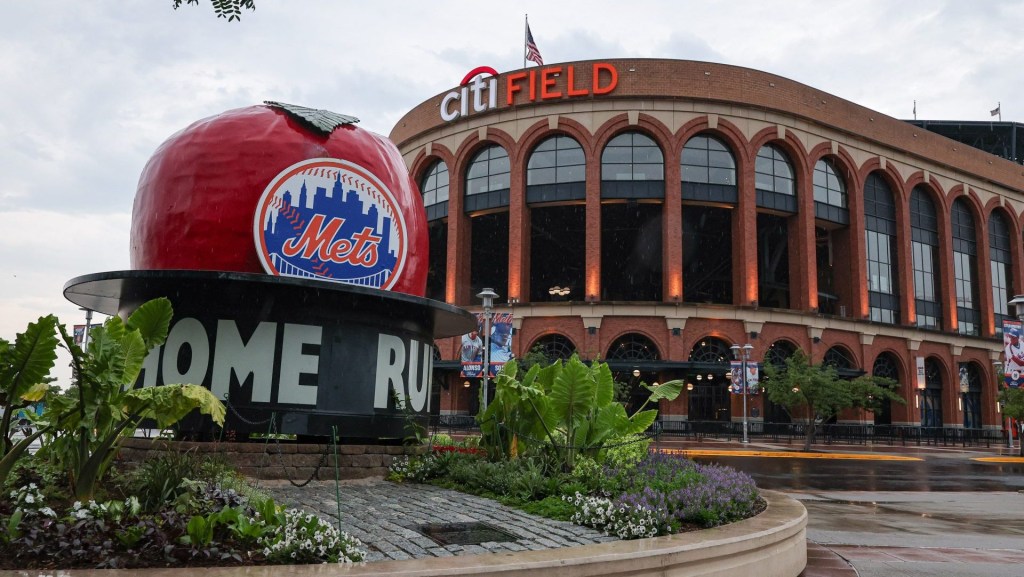 Jul 1, 2025; New York City, New York, USA; A general view out side of Citi Field. The game between the New York Mets and the Milwaukee Brewers was postponed due to impending weather.