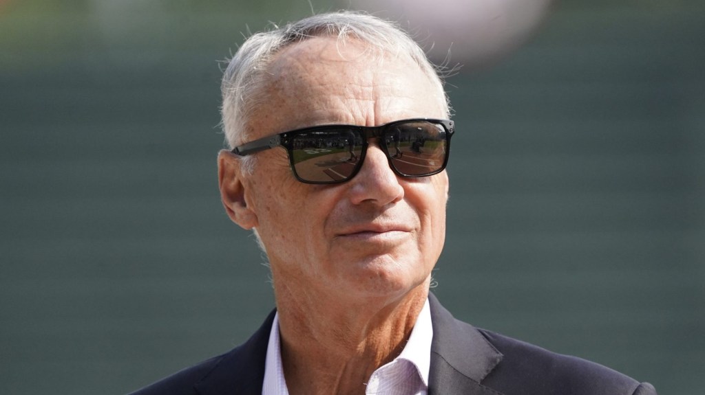 Aug 1, 2025; Chicago, IL, USA; Baseball commissioner Rob Manfred announces Major League Baseball and the Chicago Cubs will host the 2027 All Star game at Wrigley Field