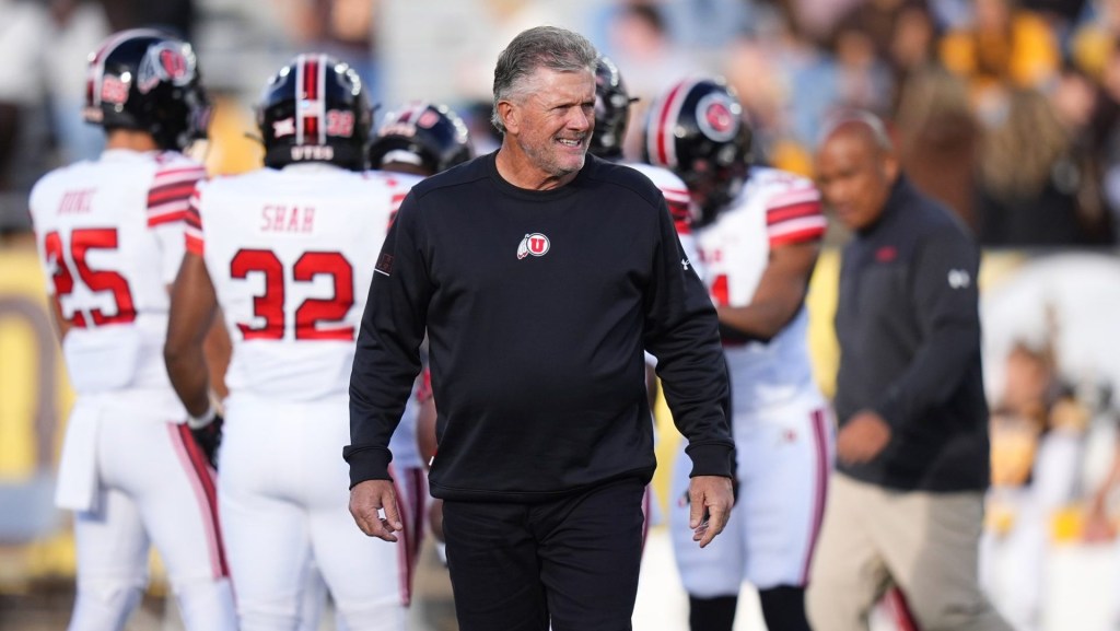 Sep 13, 2025; Laramie, Wyoming, USA; Utah Utes head coach Kyle Whittingham before the game against the Wyoming Cowboys at Jonah Field at War Memorial Stadium.