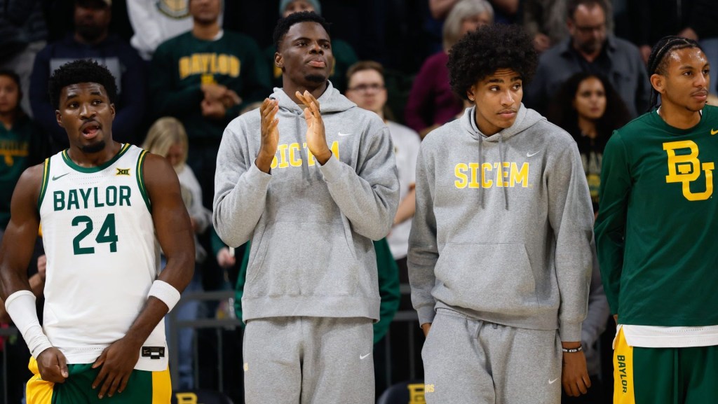 Dec 29, 2025; Waco, Texas, USA; Baylor Bears center James Nnaji (46) during warmups before the game against the Arlington Baptist Patriots at Paul and Alejandra Foster Pavilion.