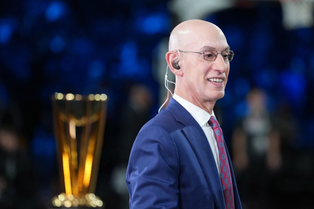 Dec 16, 2025; Las Vegas, Nevada, USA; NBA commissioner Adam Silver attends the Emirates NBA Cup Final between the New York Knicks and the San Antonio Spurs at T-Mobile Arena.