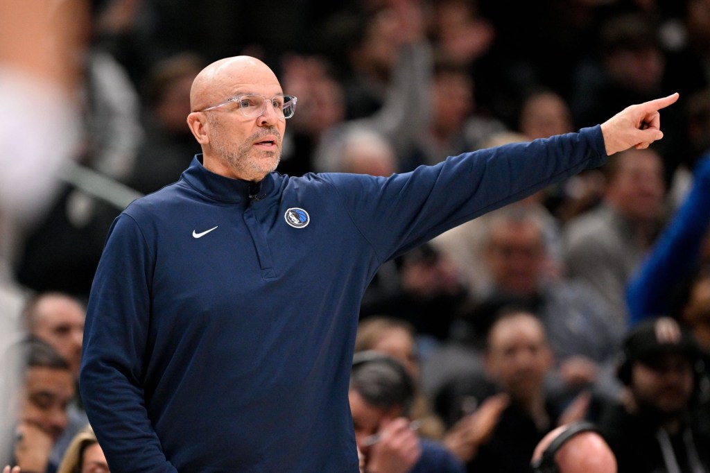 Jan 24, 2026; Dallas, Texas, USA; Dallas Mavericks head coach Jason Kidd motions to his team during the first quarter against the Los Angeles Lakers at the American Airlines Center.
