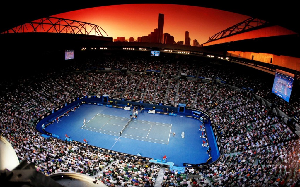 Jan 25, 2012; Melbourne, AUSTRALIA; A general view of Rod Laver Arena during the match between Novak Djokovic (SRB) and David Ferrer (ESP) on day ten of the 2012 Australian Open at Melbourne Park.