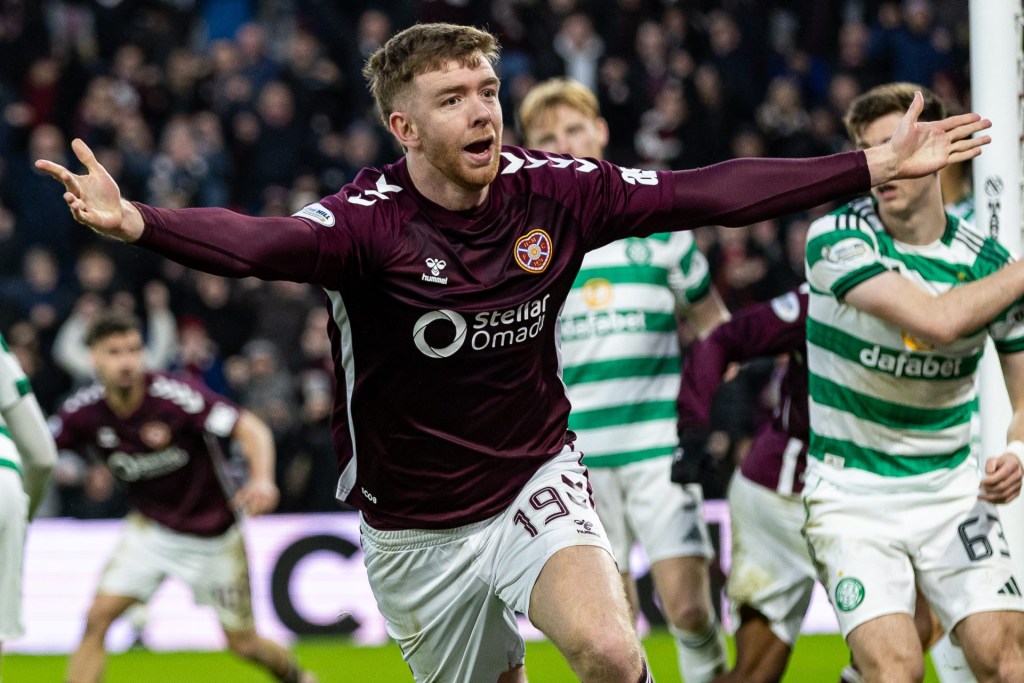 Hearts defender Stuart Findlay, goal, Hearts v Celtic - Scottish Premiership - 25 January 2026. 