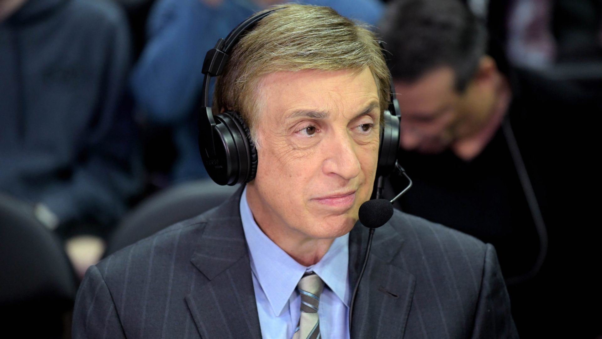 Jan 4, 2018; Los Angeles, CA, USA; TNT sportscaster Marv Albert looks on before a game between the Oklahoma City Thunder and the LA Clippers at Staples Center. Mandatory Credit: Kirby Lee-USA TODAY Sports