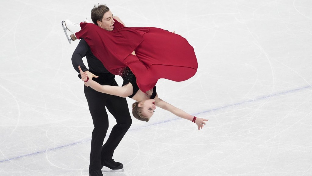 Feb 11, 2026; Milan, Italy; Katerina Mrazkova and Daniel Mrazek of Czechia skate during the Milano Cortina 2026 Olympic Winter Games at Milano Ice Skating Arena