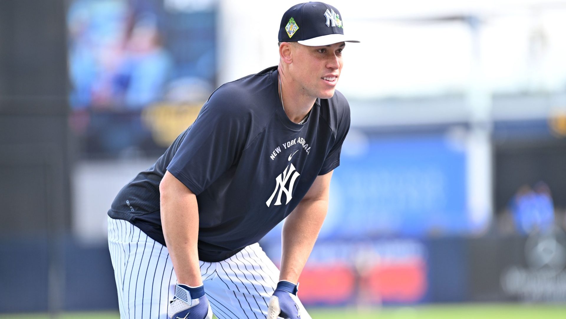 Feb 16, 2026; Tampa, FL, USA; New York Yankees outfielder Aaron Judge (99) watches batting practice during spring training at George M. Steinbrenner Field. Mandatory Credit: Jonathan Dyer-Imagn Images