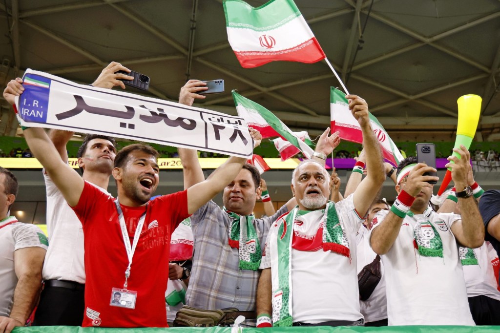 Nov 29, 2022; Doha, Qatar; Iran fans before a group stage match against the United States of America during the 2022 World Cup at Al Thumama Stadium.