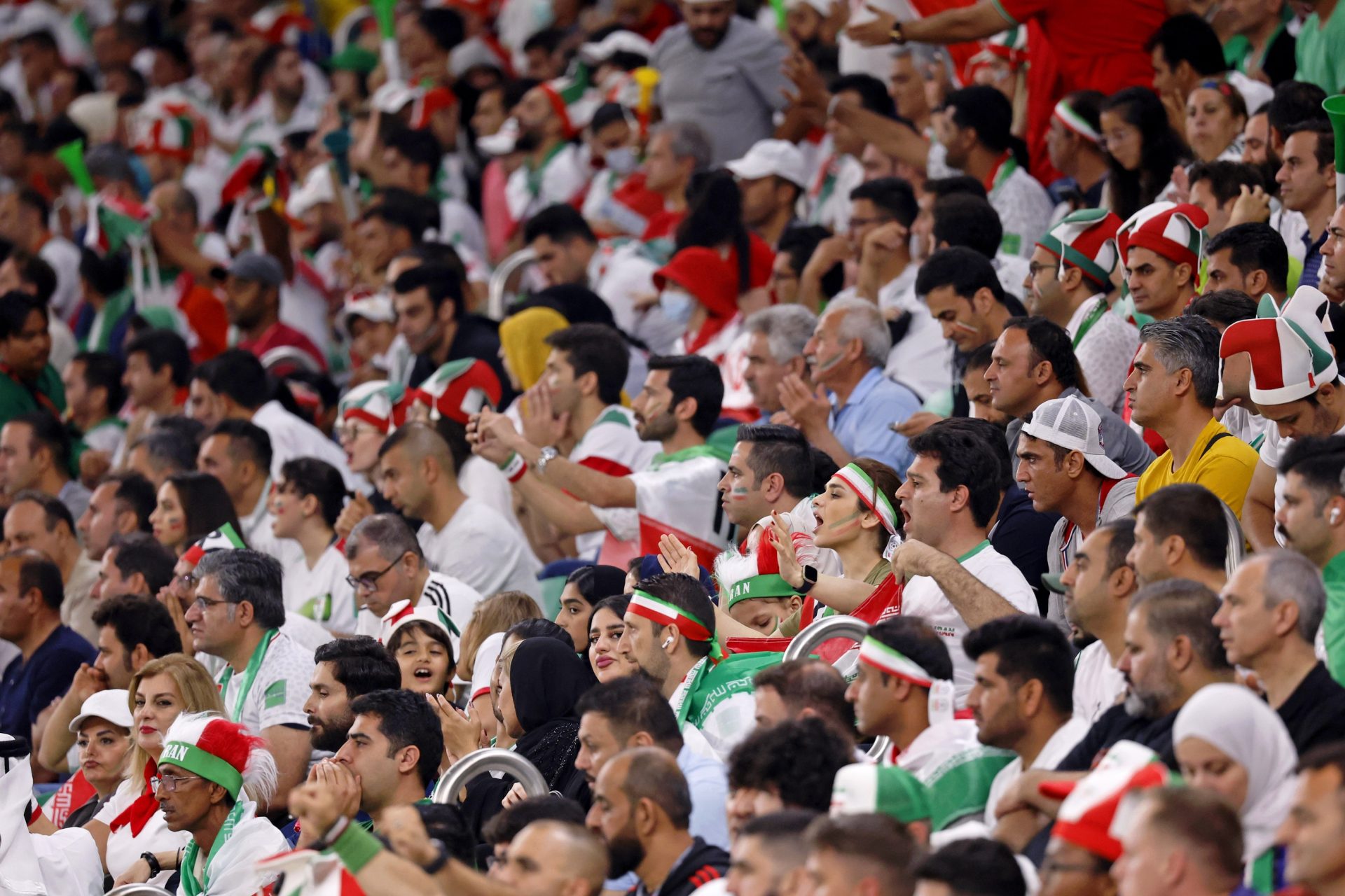 Nov 29, 2022; Doha, Qatar; Iran fans during the first half of a group stage match against the United States of America during the 2022 World Cup at Al Thumama Stadium.