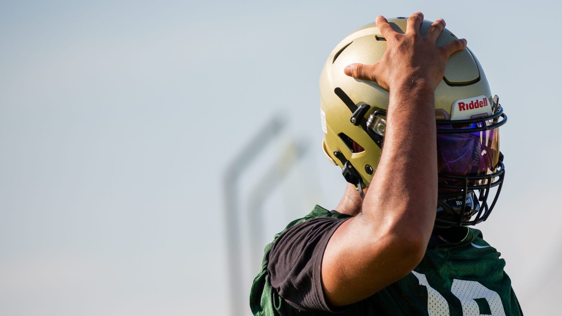 Tight end Javery Mayberry adjusts his helmet during the first official day of practice on the Basha High School football field in Chandler on July 31, 2023.