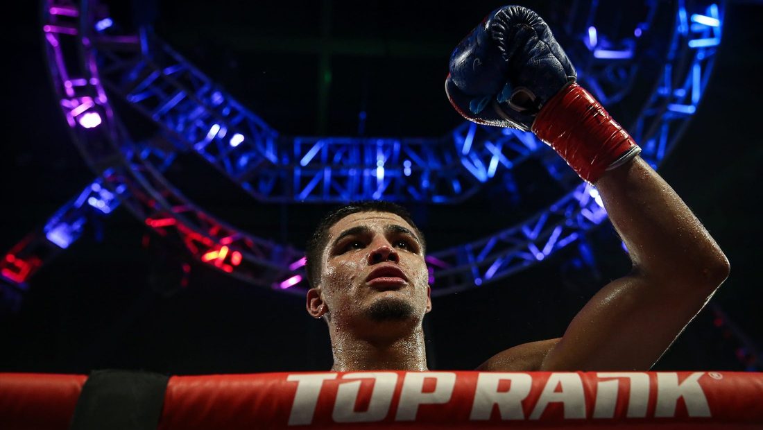 Roberto Valenzuela, Jr. and Xander Zayas fight for the NABO/ NABF Junior Middleweight Titles live on ESPN during a Top Rank bout at the American Bank Center on Friday, Sept. 15, 2023, in Corpus Christi, Texas. Zayas won by technical knockout in the fifth round.