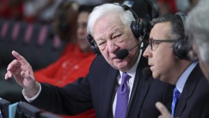 Feb 17, 2024; Houston, Texas, USA; Basketball analyst Bill Raftery before the game between the Houston Cougars and the Texas Longhorns at Fertitta Center. Mandatory Credit: Troy Taormina-USA TODAY Sports