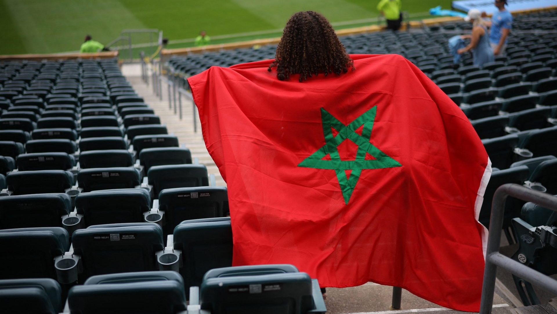 [Subscription Customers Only] Jun 18, 2025; Philadelphia, Pennsylvania, USA; Fan with a Morocco flag inside the stadium before a group stage match of the 2025 FIFA Club World Cup at Lincoln Financial Field.