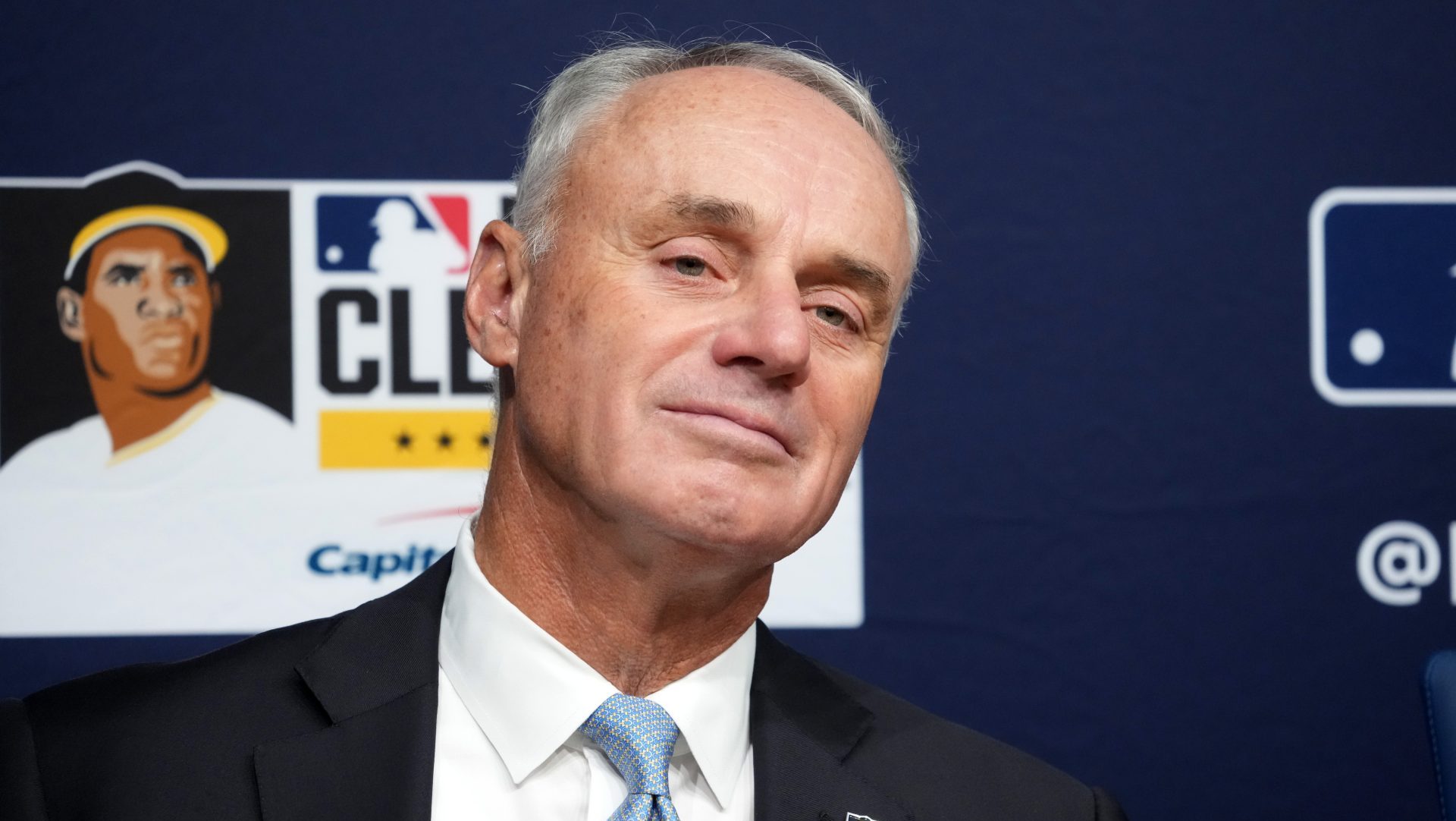 Oct 27, 2025; Los Angeles, California, USA; Major League Baseball commissioner Rob Manfred before game three of the 2025 MLB World Series between the Toronto Blue Jays and Los Angeles Dodgers at Dodger Stadium