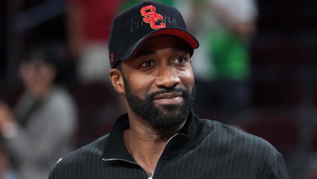 Jan 31, 2026; Los Angeles, California, USA; Gilbert Arenas attends the game between the Rutgers Scarlet Knights and the Southern California Trojans at Galen Center. Mandatory Credit: Kirby Lee-Imagn Images
